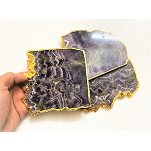 Vente en gros sous-verres tranches forme améthyste naturelle bord doré oeuf oeuf Reiki roches minéraux pierres précieuses agate artisanat pierres naturelles - Product Image 1