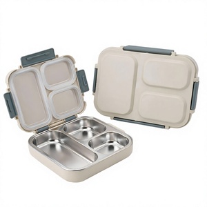 Boîte à lunch bento de haute qualité en acier inoxydable pour le stockage des aliments et la prévention des fuites, sans BPA, 4 compartiments, compatible micro-ondes - Product Image 4
