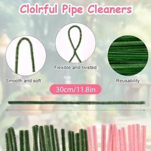 200 pièces de tiges de chenille Tulip 30 cm vertes et roses, pour la création de fleurs, le jardinage, les loisirs créatifs et le bricolage - Product Image 4