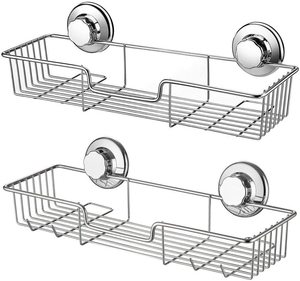 2-Pack Rustproof Stainless Steel Rectangle Storage Basket Dual Tier Wall-Mounted Suction Cups <strong>Shower</strong> Caddy Bath Shelf <strong>Kitchen</strong> - Product Image 6