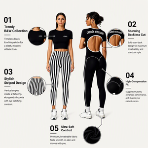Combinaison de yoga amincissante sans coutures pour femme, col en U, manches courtes, taille haute, dos évidé, tenue de fitness - Product Image 2