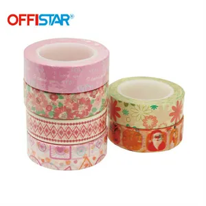 Harga Pabrik Kustom Cetak Floral Pink Fancy Masking Perekat Washi Paper Tape Set untuk Dekorasi