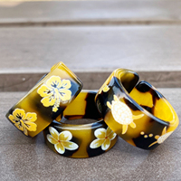 Ensemble de 3 bagues pour femmes, bagues classiques en écaille de tortue, style plage Hawaï Pacifique avec motif de tortue marine et de fleur de plumeria, bijoux imprimés
