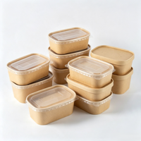Bol alimentaire jetable en papier kraft personnalisé en usine, rectangulaire, carré, pour salade, avec couvercles