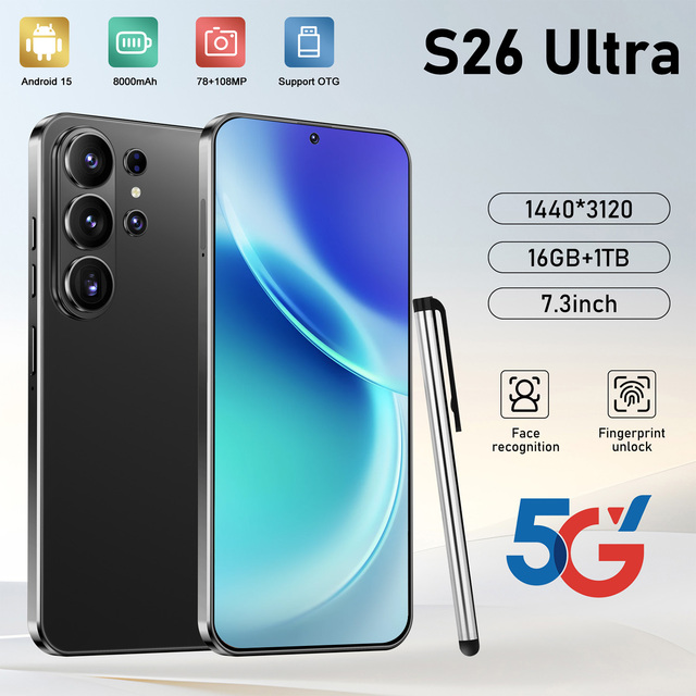 S26 Ultra Rugged 5G Smartphone 7.3 Inch 108MP Camera 8000mAh Battery Fast Charging IP68 Waterproof Dustproof Shockproof GPS Dual