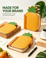 Couverture en PU personnalisée ODM/OEM avec logo, couleur et motif, en forme d'ananas mignon, pour carnet cadeau en PU personnalisé en forme d'ananas