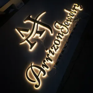 户外商务灯前标志背光发光二极管玫瑰金蝴蝶，带白色金属背板3D照明通道字母