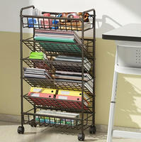 Chariot de rangement mobile incliné sur roulettes pour livres, idéal pour la salle de classe et le bureau, en métal, pour optimiser l'espace