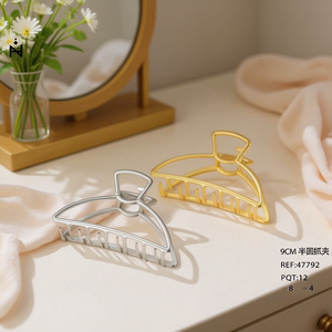 Fermaglio per capelli a mezza luna da 9 cm per donne e ragazze, fermaglio in metallo con design a denti, colore argento e oro - Product Image 3