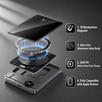 Batería Externa Magnética OEM de 5000 mAh, Carga Inalámbrica de 15 W, Carga Rápida PD de 20 W, Aluminio, Ultra Delgada de 8.5 mm, con Soporte Integrado