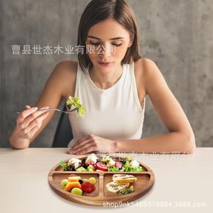 Shijie Wooden Serving <b>Tray</b> Round Solid Wood Fruit Plate With Compartments For <b>Snacks</b> And Desserts - Product Image 1