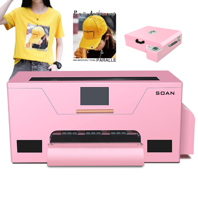 Soan Newest Cute Pink Color   A3 DTF Printer + 30cm 33cm XP600 Printer Head DTF Printer Heat Transfer Pet Film XP600
