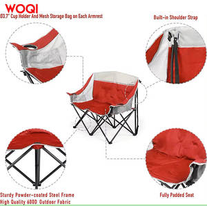 Silla plegable extra grande WOQI para acampar, con marco de aluminio, tela Oxford roja, doble asiento con reposabrazos y portavasos - Product Image 3