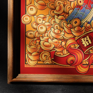 Pannello in Ottone del Dio Civile della Ricchezza, Regalo Portafortuna per Lancio di Attività e Nuovi Progetti, Cornice in Legno con Giunzioni a Mortasa e Tenone, Arte da Parete - Product Image 6