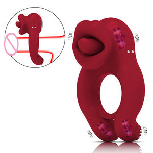Siliconen Haanring Vibrator Speelgoed, 10 Mode Trilling Tong Likken Clitoris Tepel G Spot Stimuleren Penis Vertraging Ejaculatie Seksspeeltje - Product Image 1