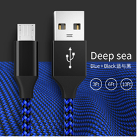 Kabel Pengisian Daya USB 2.0 Micro USB 3ft 6ft Anyaman Nilon Hitam, Pengisian Cepat PVC untuk Jam Tangan Pintar, Jalinan Logam Paduan Aluminium