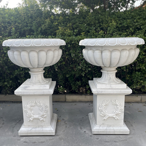 Produk Batu Taman Ukiran Batu Pot Bunga Mewah Ukiran Marmer Putih Pot Tanaman - Product Image 1