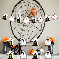 Guirlande de décoration d'Halloween à thème fantôme, accessoires et décorations effrayantes pour lieux événementiels, guirlande en papier style Alien C