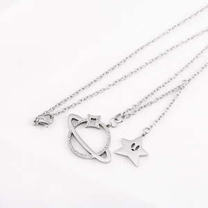 Star Planet Pendant Necklace <b>Titanium</b> Steel Rhinestone Charm Unisex Gift Jewelry - Product Image 3