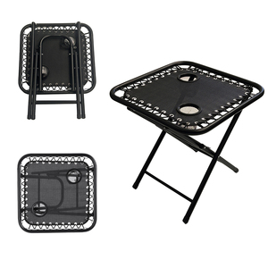 Tavolino Pieghevole Nero da Esterno, Struttura in Acciaio Resistente con Doppio Portabicchieri per Campeggio e Uso in Patio - Product Image 1