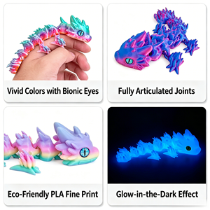 Figurine de dragon en plastique PLA imprimée en 3D avec yeux simulés et articulations mobiles, décoration de bureau, jouet anti-stress pour l'anxiété, le TDAH, la maison et le bureau - Product Image 4