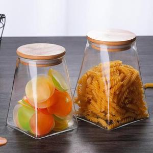 Tarro de cristal transparente con base cónica al por mayor, 350ml, 550ml, 750ml, 950ml, recipiente de cristal para granos, frutos secos y especias con tapa de bambú - Product Image 4