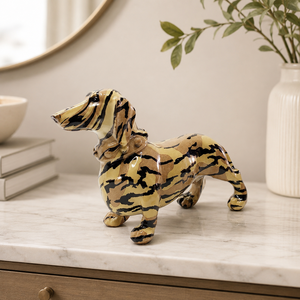 Estatua de Perro Dachshund con Rayas de Tigre, Impresión por Transferencia de Agua, Escultura de Resina, Arte Pop, Adorno para Mascotas, Decoración para Sala de Estar, Escritorio, Hogar - Product Image 1
