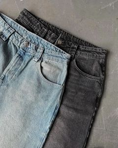 <span class=keywords><strong>Jeans</strong></span> da Uomo di Alta Qualità Produttore Personalizzato Lavaggio Vintage Nero Blu Stile Stacked Effetto Distressed Gamba Larga Baggy in Denim - Product Image 5