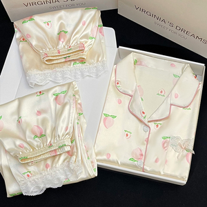 Pijamas <span class=keywords><strong>de</strong></span> <span class=keywords><strong>mujer</strong></span> <span class=keywords><strong>de</strong></span> seda helada <span class=keywords><strong>de</strong></span> primavera y verano, pantalones cortos <span class=keywords><strong>de</strong></span> manga corta, pantalones largos, <span class=keywords><strong>ropa</strong></span> <span class=keywords><strong>de</strong></span> casa, pijamas finos <span class=keywords><strong>de</strong></span> tres piezas - Product Image 1