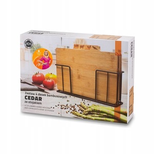 Juego de 4 tablas de cortar de índice de bambú de grado alimenticio, tabla de cortar con soporte de Metal de secado para carne de pan de cocina - Product Image 6
