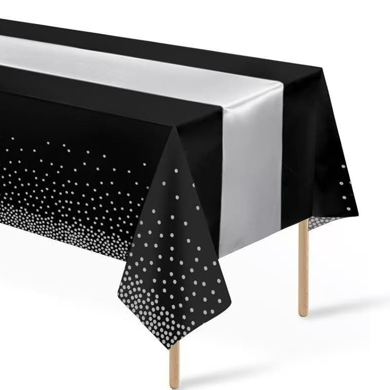Nappe noire - Chemin de table argenté