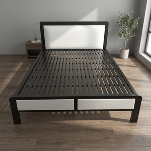 Lit Queen-Size 1,6 m en fer, cadre en acier inoxydable, design de qualité supérieure, tête de lit réglable et durable, non pliable, pour la maison et l'hôtel - Product Image 2