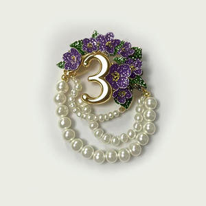 Op maat gemaakte luxe Afrikaanse viooltjes digitale parel broche, Griekse letter groothandel paarse bloemen broche - Product Image 4