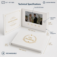 Carte d'invitation numérique promotionnelle pour mariage avec écran LCD, brochure vidéo, carte-cadeau avec cartes de vœux et enveloppe