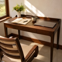 Bureau ergonomique personnalisé en bois massif d'ébène lobulaire africain 1200x600mm, hauteur 760mm, avec rails coulissants métalliques et prise de courant en résine pour moniteur/ordinateur portable