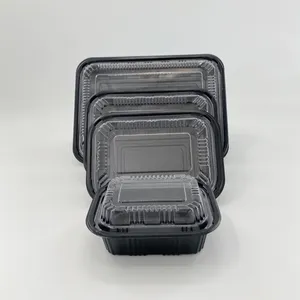 Recipientes descartáveis Eco preto Microwavable 24oz/32oz/38oz da preparação do alimento amigável remova recipientes