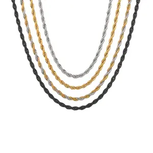 Herren glänzende Silber- & 18k-Gold-PVD-Edelstahl-Seilkette-Halskette günstig in 2,5/3 MM Seilketten für Geschenk Hochzeitsfeier