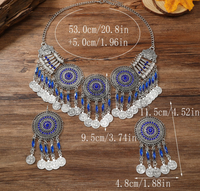 Grand bohème rétro ethnique or multicolore pièce pendentif à breloques collier strass breloques boucles d'oreilles afghani déclaration ensemble de bijoux
