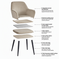 Chaise de salle à manger en velours à dossier bas, empilable, légère, de style rustique et luxueux, pour bureau à domicile et cuisine.
