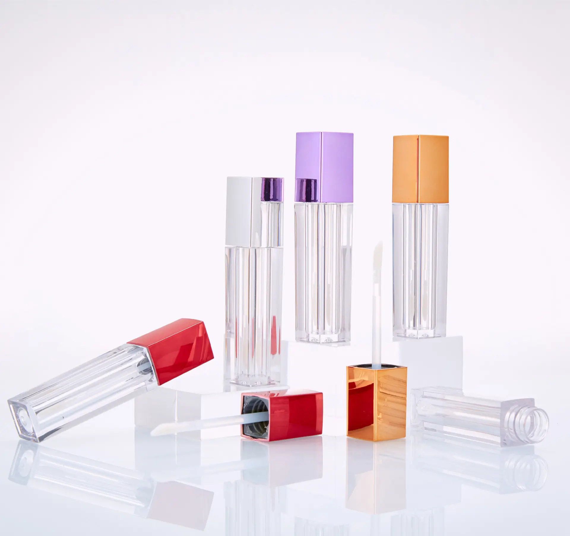 4ml Empty Lipstick Containers Custom Logo Square Clear Lip Tint Bottles Red Purple Gold Silver Lip Gloss tube