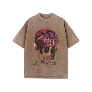 Camiseta de algodón 100% lavada con ácido Retro para hombre, estilo Hip Hop de calle alta de alta calidad, manga corta de gran tamaño, fábrica de secado rápido - Product Image 3