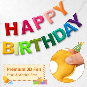 Guirlande en feutre pré-enfilée à motif arc-en-ciel Joyeux Anniversaire, décorations d'anniversaire colorées |   Articles de fête réutilisables pour l'intérieur - Product Image 3