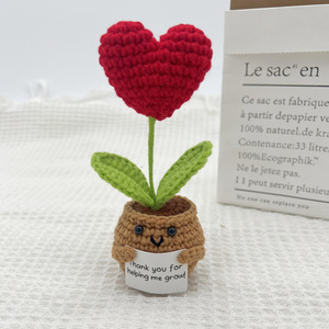 Poupée tournesol positive au crochet faite main avec carte, fleur en tricot en pot en forme de cœur de tournesol - Product Image 6