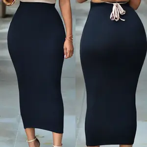 Stretch Material Solid Color Bodycon Office Skirt Women High Waist Elastic Pencil Maxi Skirts