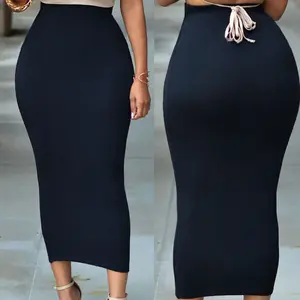 Stretch Materiaal Effen Kleur Bodycon Office Rok Vrouwen Hoge Taille Elastische Potlood Maxi Rokken