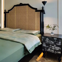 Lit double en bois massif sculpté rétro Hepburn 1,8 m, style français, lit king-size en rotin, pour séjour ou chambre principale d'hôtel