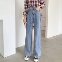 Celana Jeans Wanita High Waist Wide Leg Custom dengan Loop Sabuk Terintegrasi, Warna Light Wash, Model Longgar, Kasual Vintage