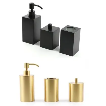 Phòng Tắm Thiết Lập Giá Cả Phải Chăng Sang Trọng Brass Set Xà Phòng Dispenser Răng Bàn Chải Chủ Brass Lọ Vuông/Vòng Set Có Sẵn