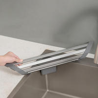Égouttoir pliant pour évier de cuisine, type sur pied, à un seul niveau, moderne, triangulaire, en aluminium et silicone, pour le rangement et l'égouttage des vaisselles