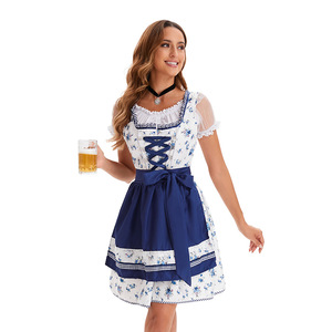 Vestido Dirndl Bávaro Yi Xiaoyi Azul Floral para Mujer Adulta, Disfraz para Festival de Cerveza, Falda y Conjunto - Product Image 2